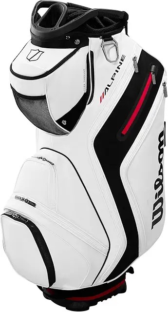 Wilson Staff Alpine golf cart bag — flagship 14-way cart bag with full-length dividers, magnetic rangefinder pocket, large insulated cooler pocket, 11 pockets
