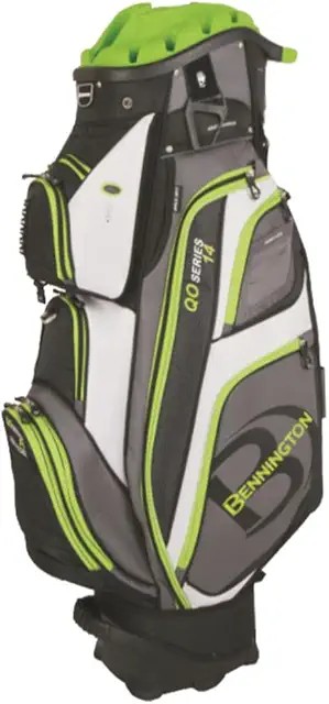 Bennington Quiet Organizer 12 cart bag in lime — bold-color premium cart bag with silenced 12-way fabric-lined divider system